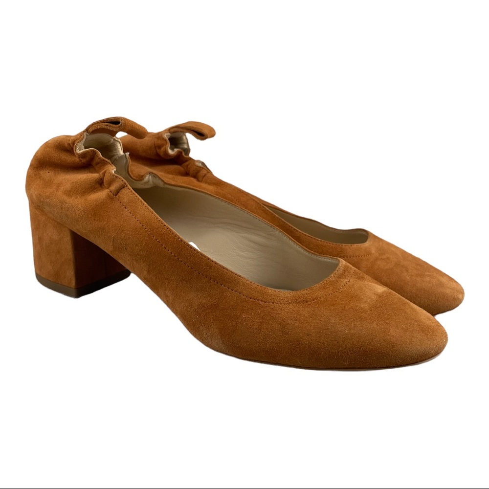 Everlane The Day Heel Women 5.5 Brown Suede Leather Pumps Cinch Heel Block Shoes